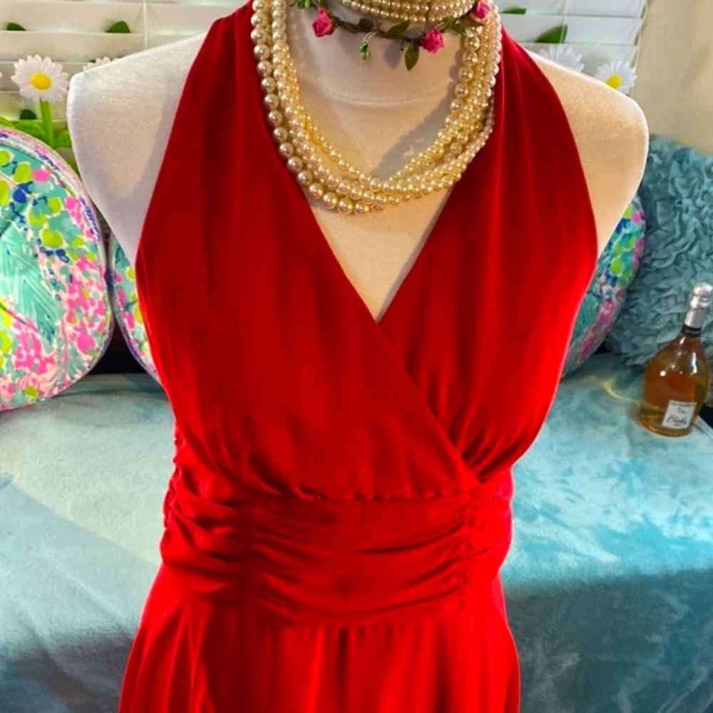 Connected Apparel red chiffon halter dress cute for the holidays